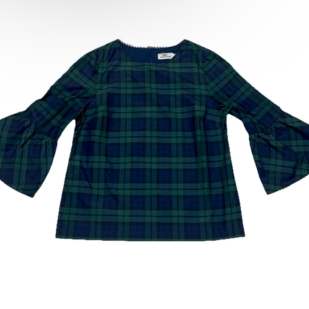 Vineyard Vines Women’s Green and Blue Checkered Top size 4 EUC